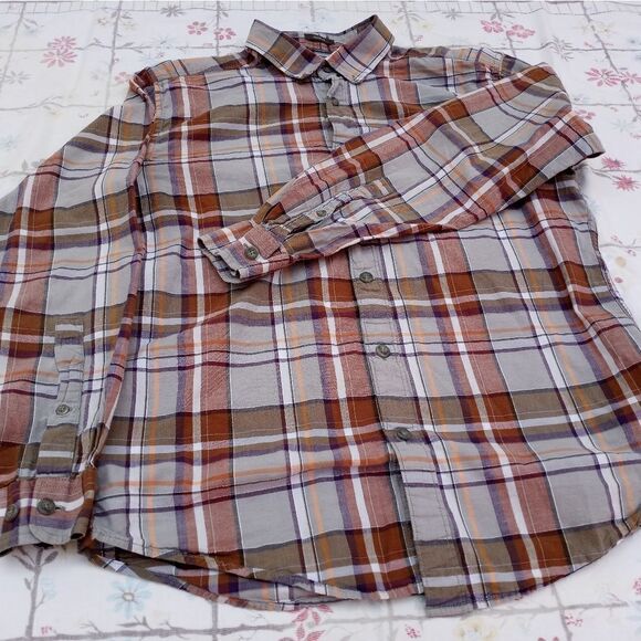 Eddie Bauer Classic Fit Plaid Gray Brown Longsleev - Picture 1 of 9